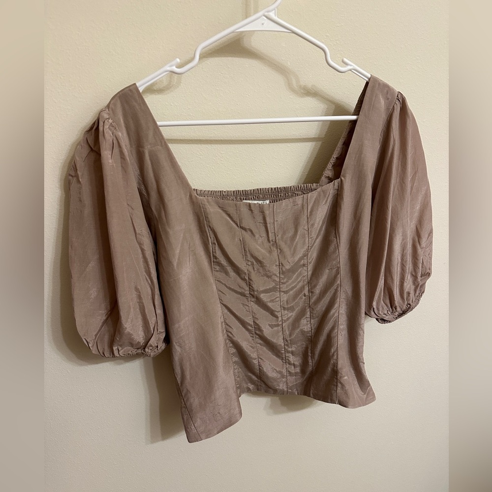 NWT Abercrombie & Fitch Puff Sleeve Shine Cotton-Blend Squareneck Top
